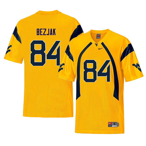 NCAA Men's Matt Bezjak West Virginia Mountaineers Yellow #84 Nike Stitched Football College Retro Authentic Jersey YC23J10LP